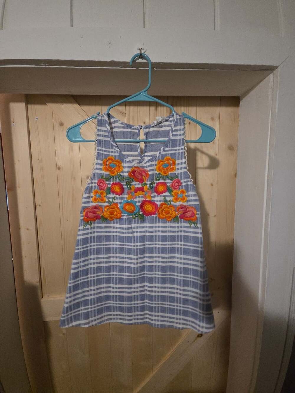 THML Embroidered Plaid Sleeveless Top Blue White